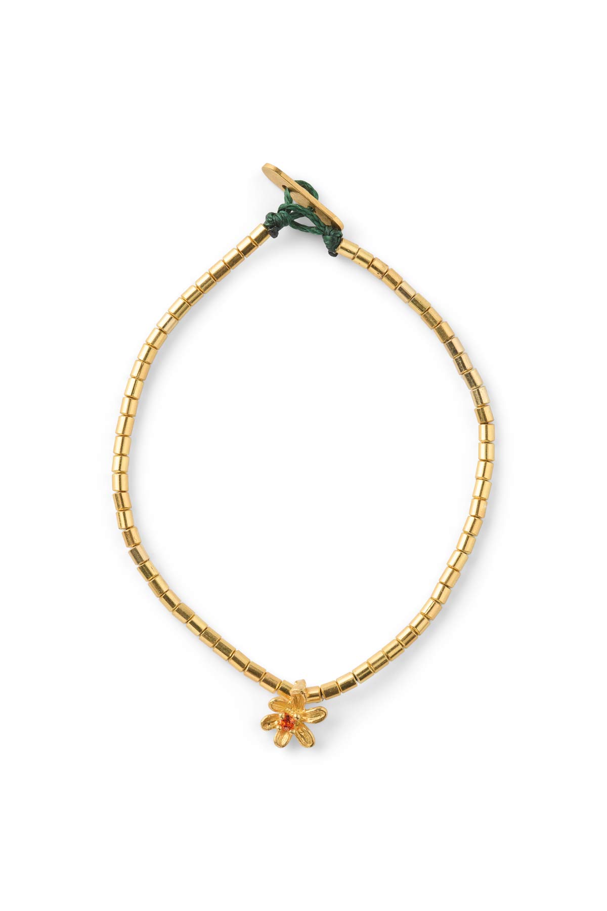 Tube Bead Flower Bracelet - Nafsu I Gold w/ orange stone