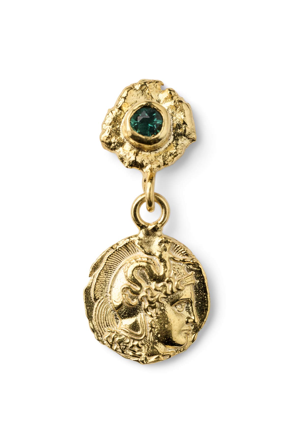 Coin Earring - Nafsu I Gold w/ Green Stone