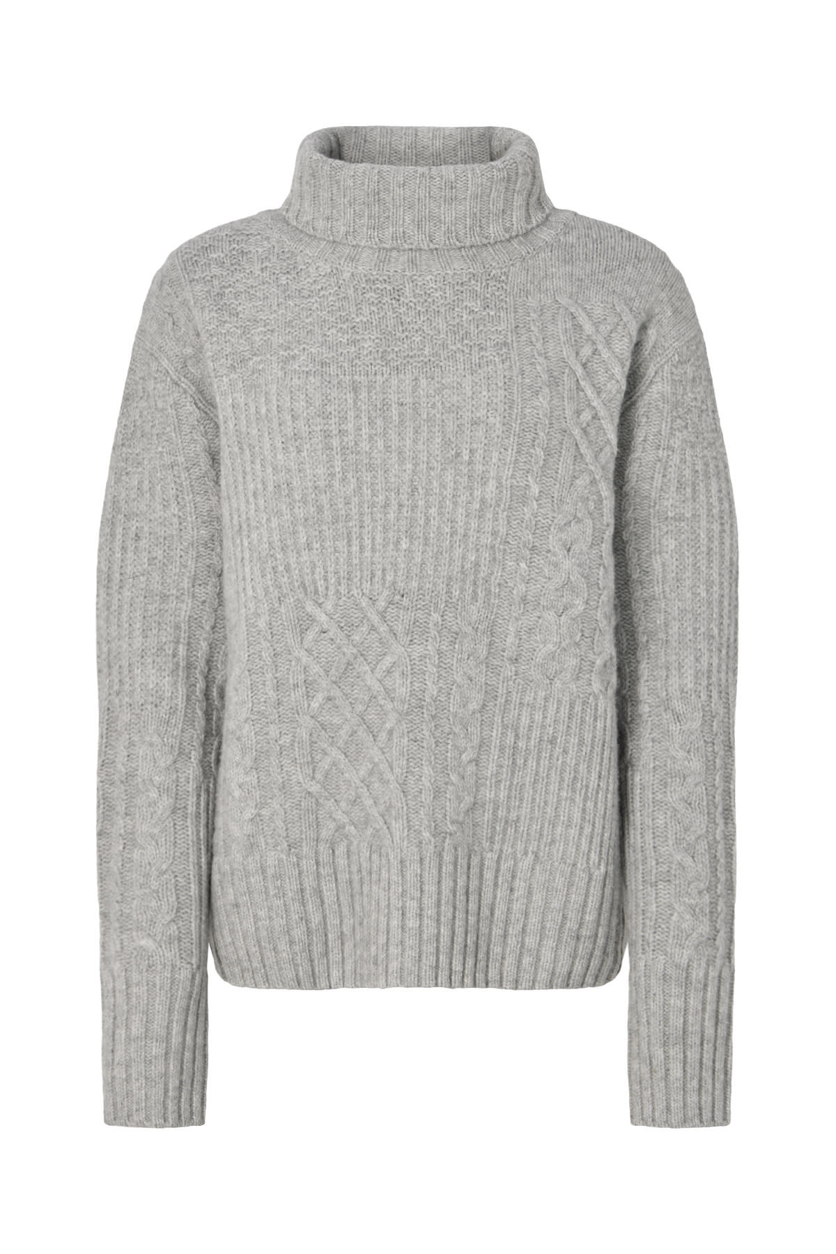 Anli - Patchwork knit sweater I Light grey melange