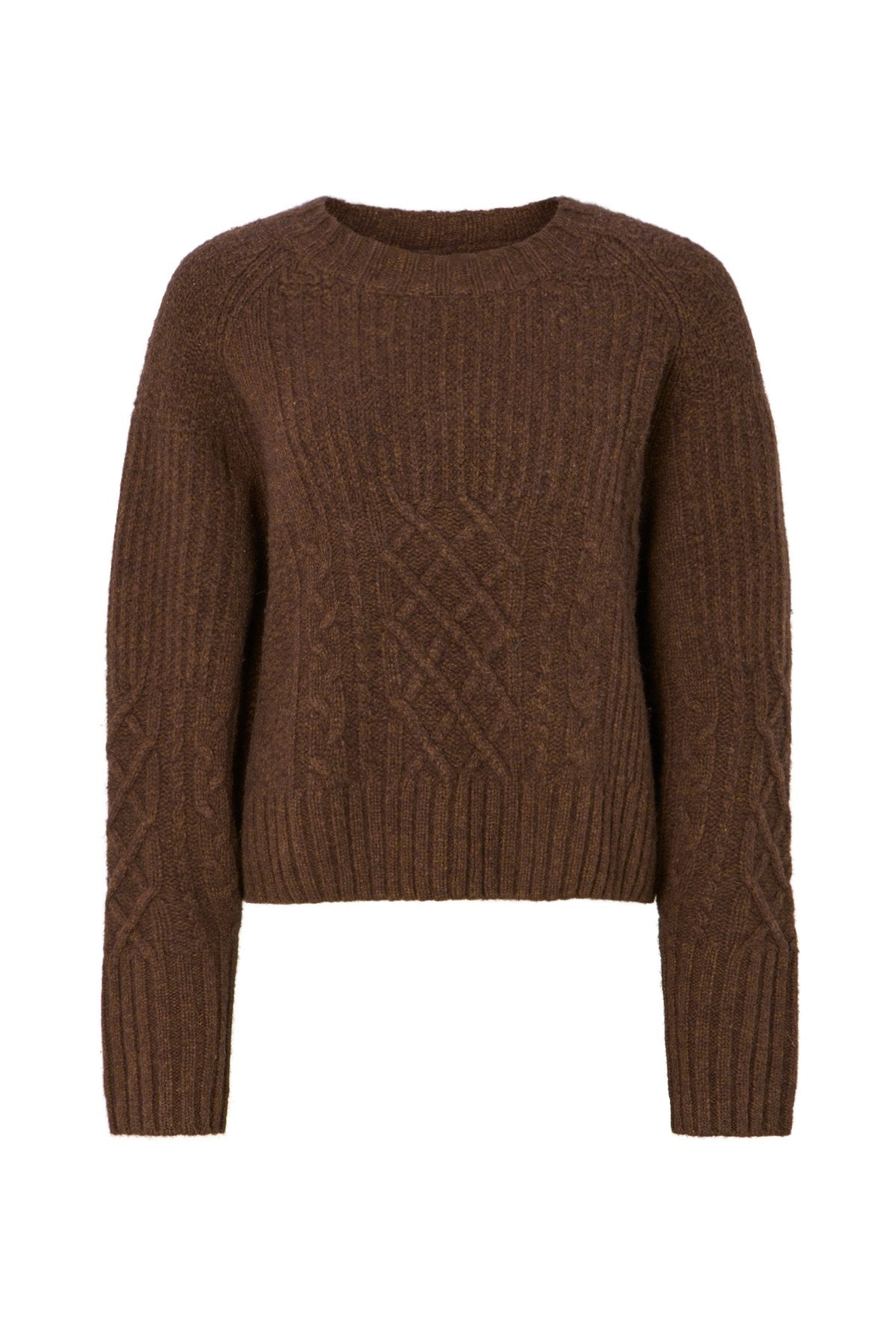Baze - Patchwork knit cropped sweater I Brown
