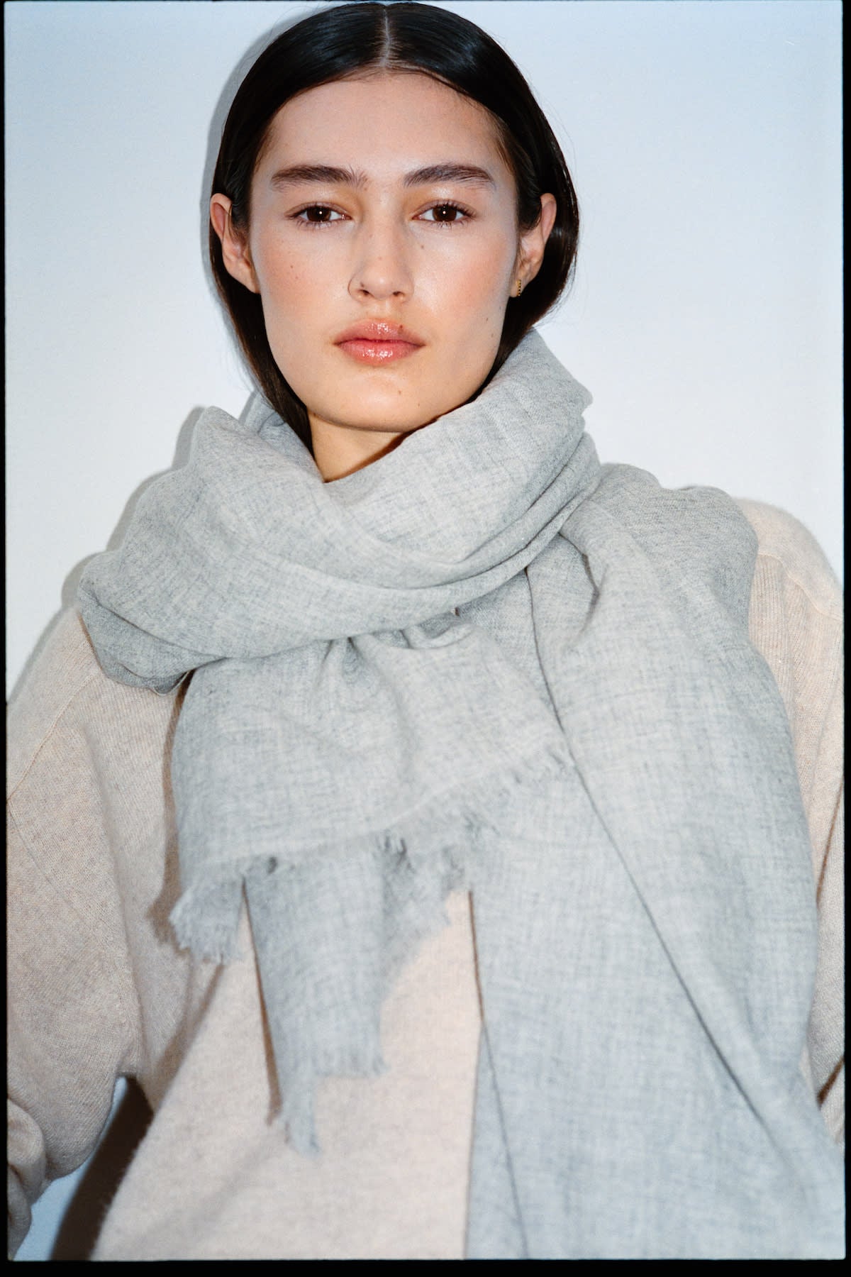 Wool cash scarf - Caroliva I Light grey melange