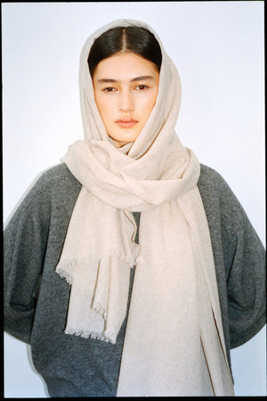 Wool cash scarf - Caroliva I Oatmeal melange