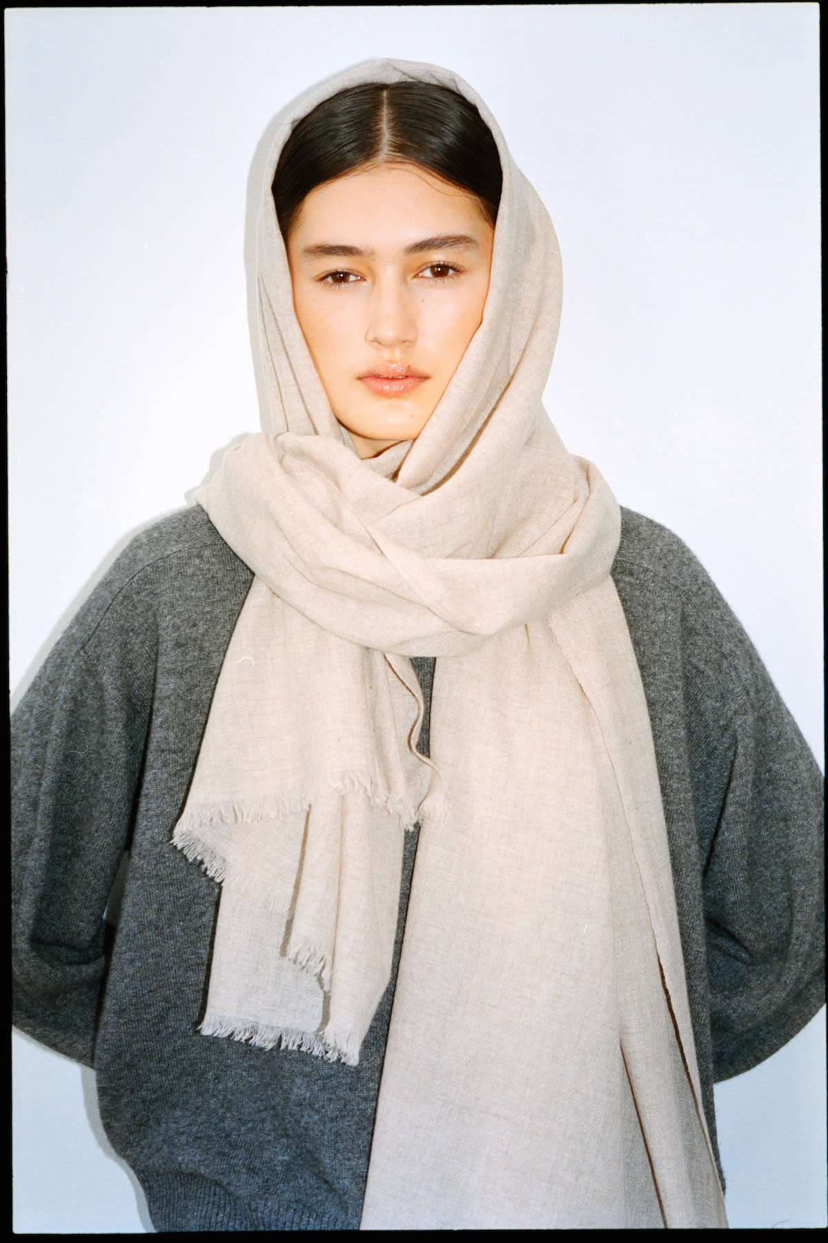Wool cash scarf - Caroliva I Oatmeal melange