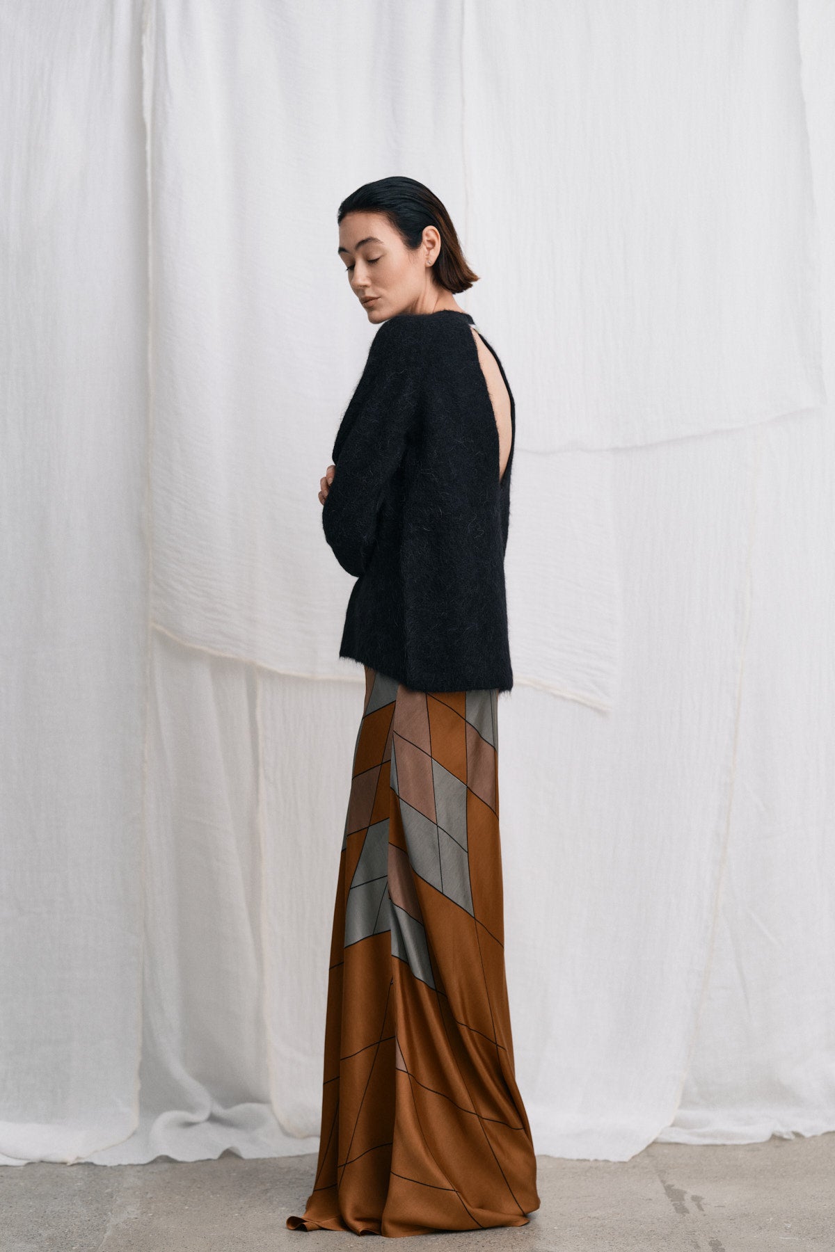 Mumle - Diamond print bias skirt I Rust combo