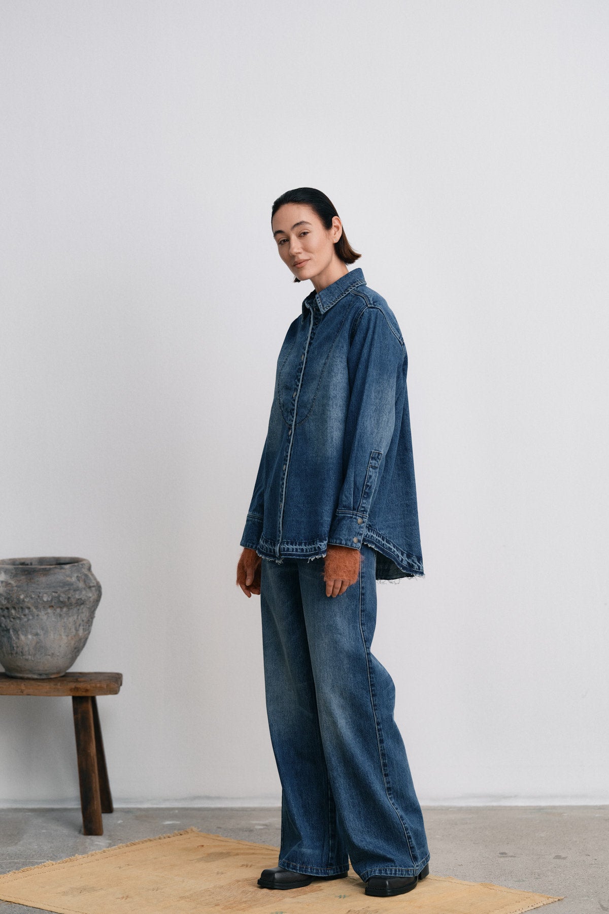 Dalia - Denim retro fit pants I Dark indigo