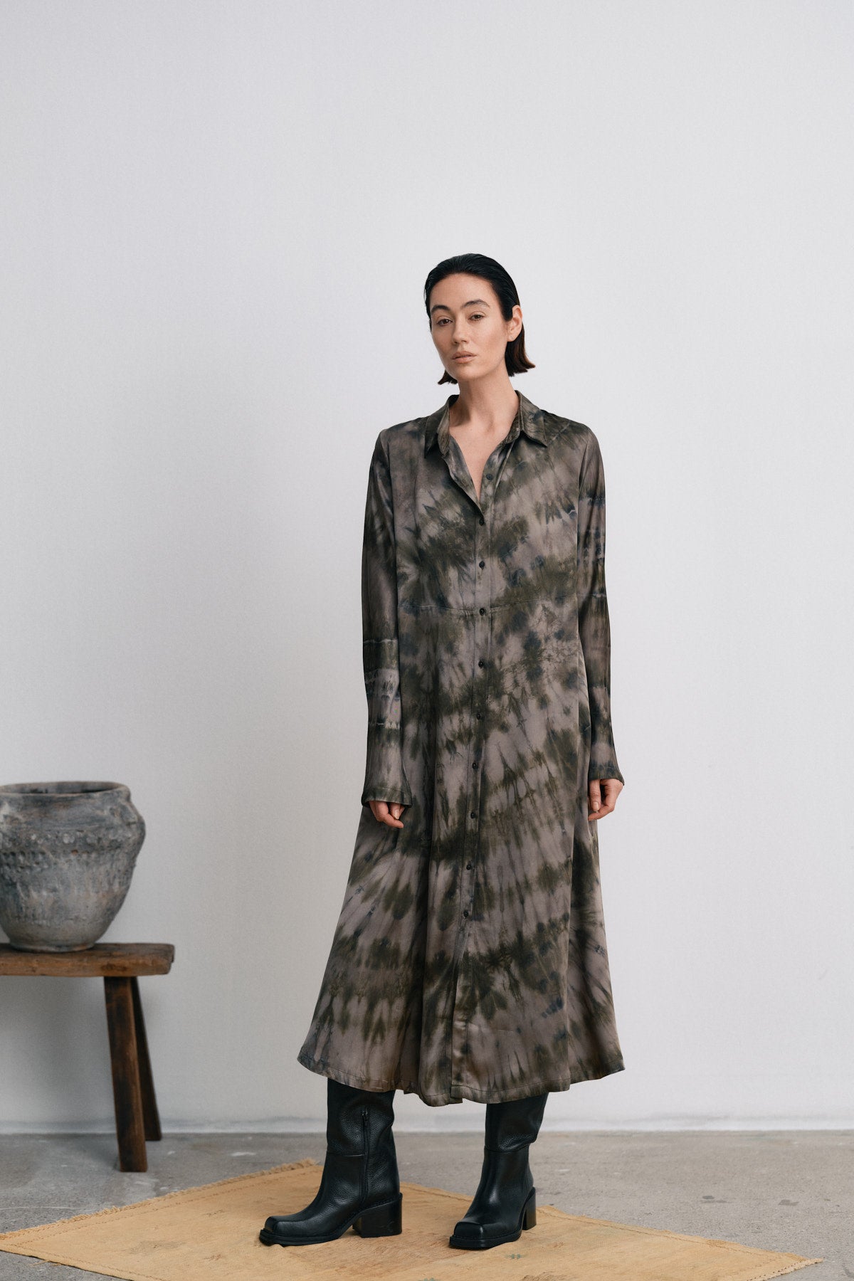 Vija - Lava button dress I Grey green combo