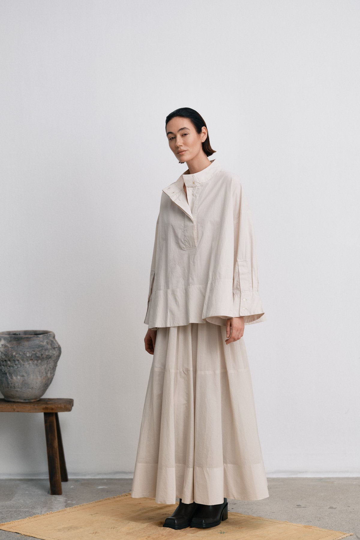 Dema - Poplin full layered skirt I Clay