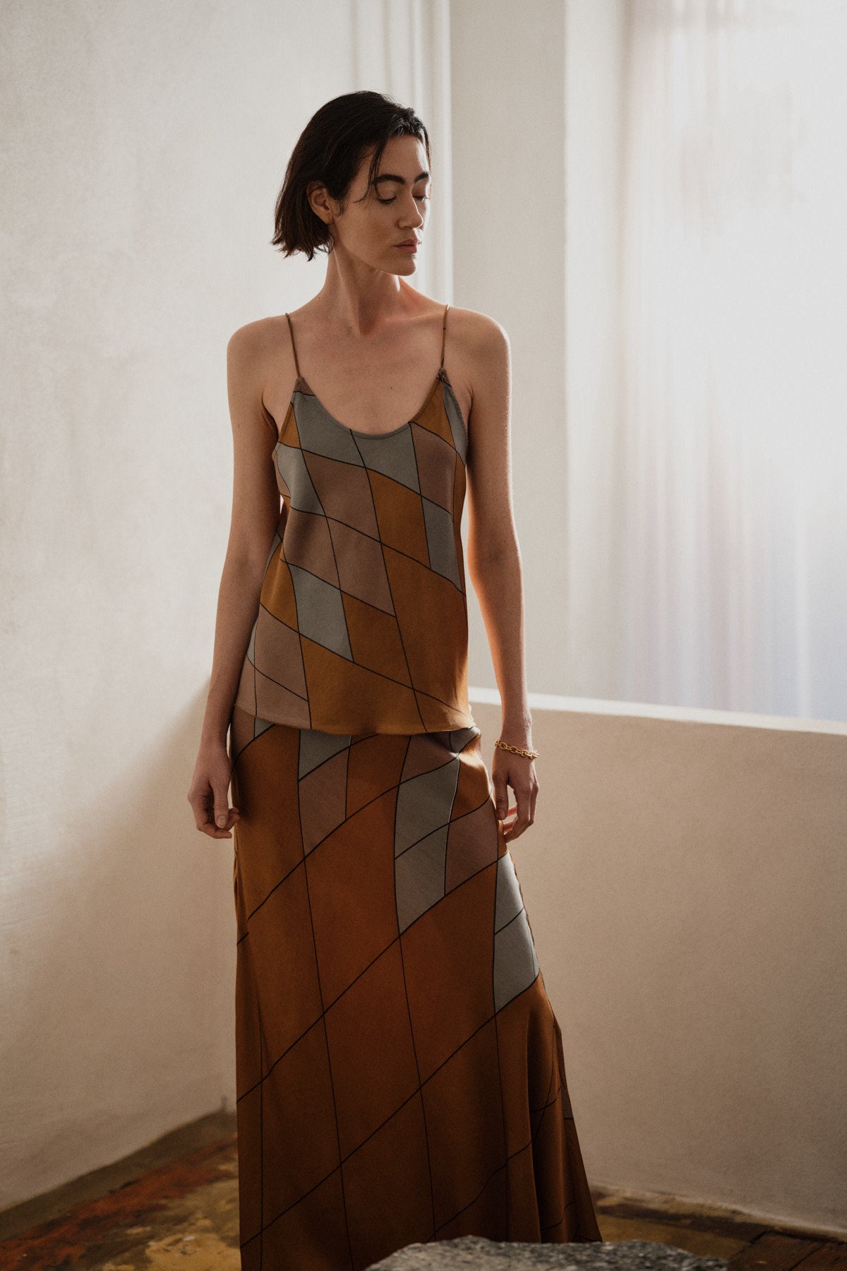 Mumle - Diamond print bias skirt I Rust combo