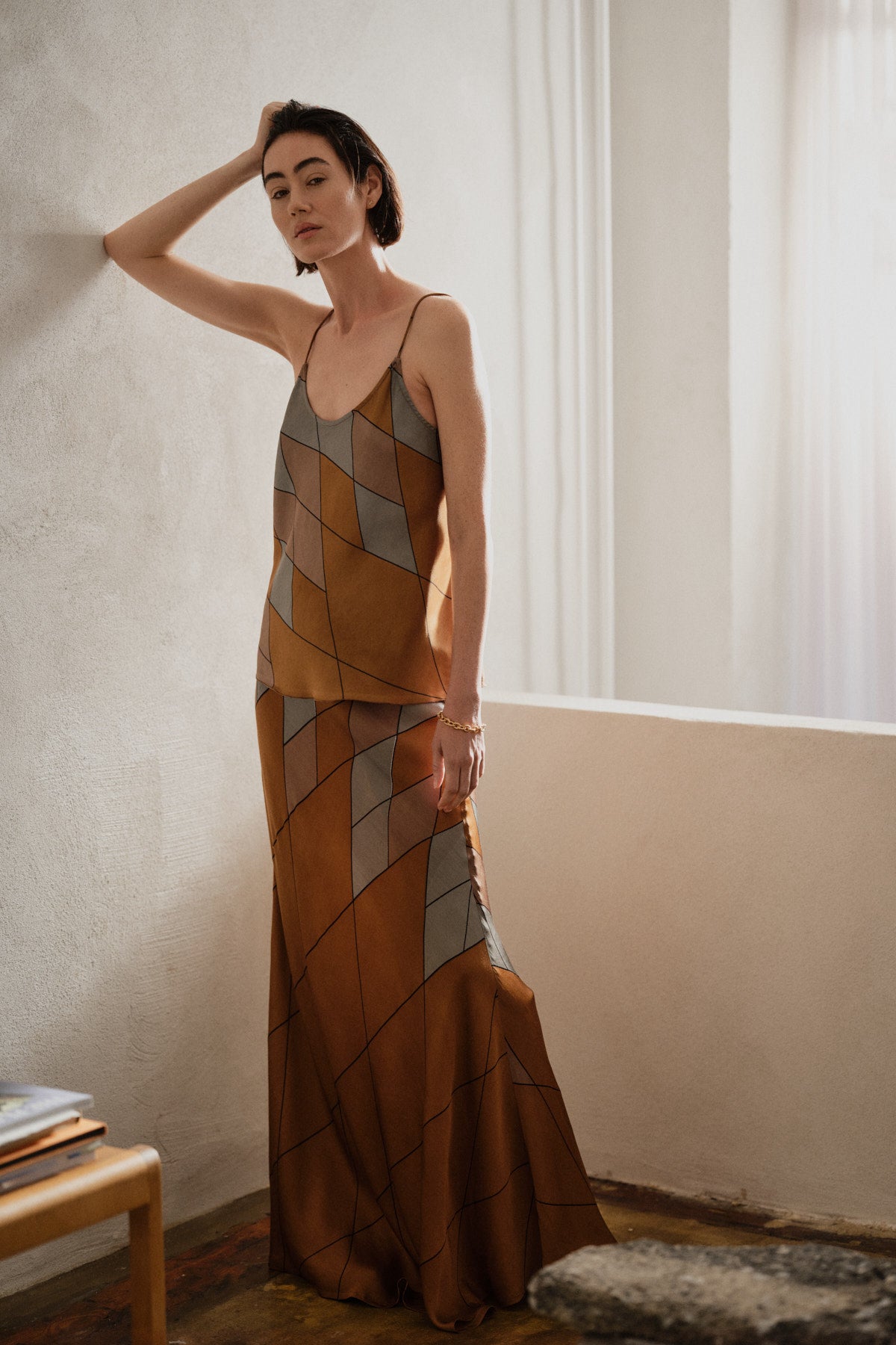 Lise - Diamond print bias camisole I Rust combo