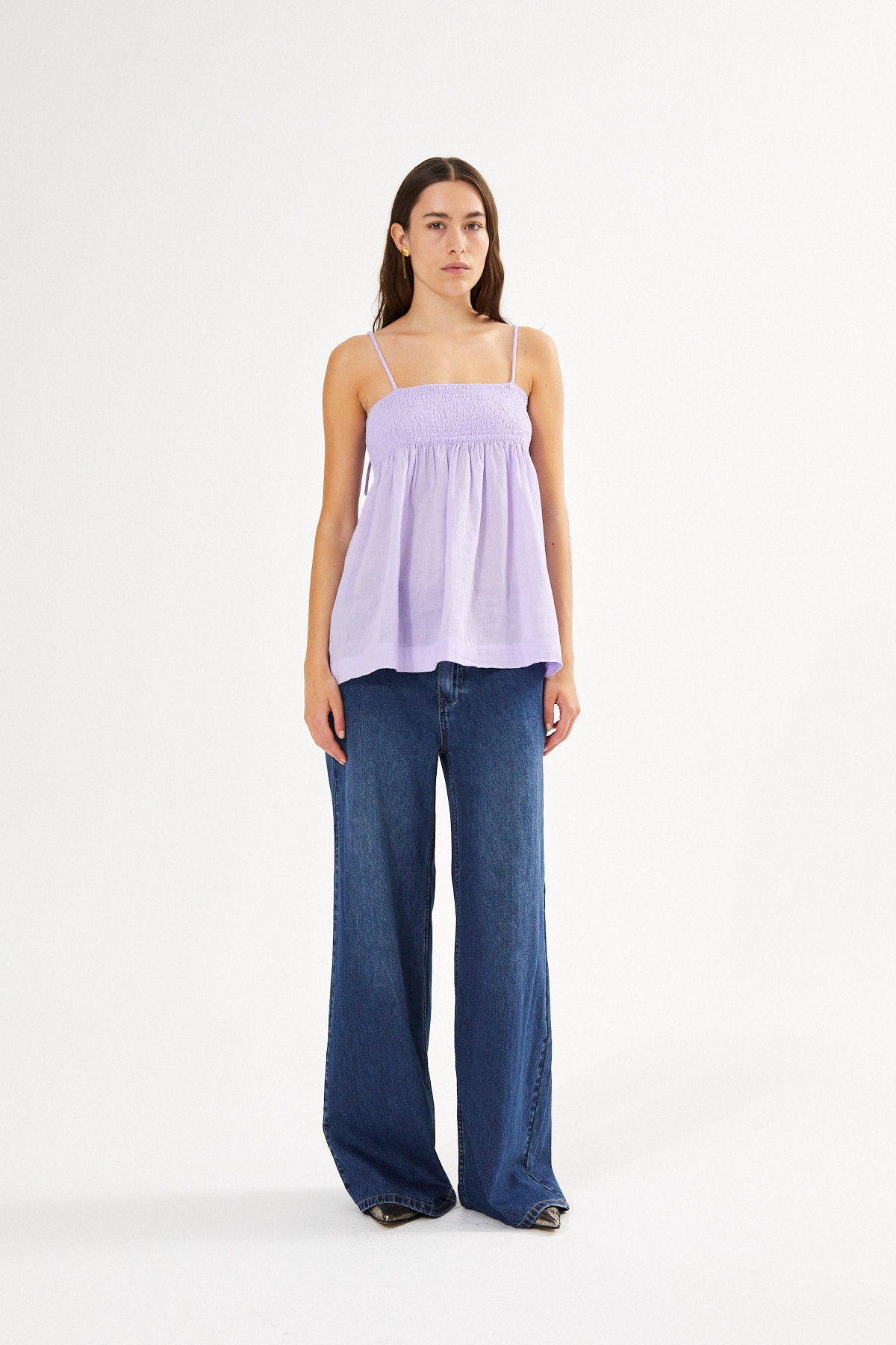 Dot - Cotton smock string top I Violet
