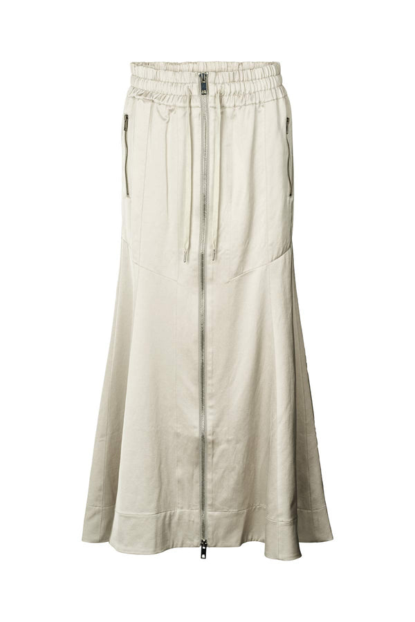 Parel - Techno drape flared skirt I Oyster