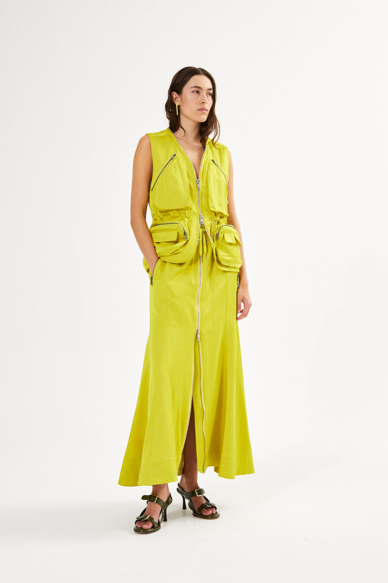 Parel - Techno drape flared skirt I Oyster