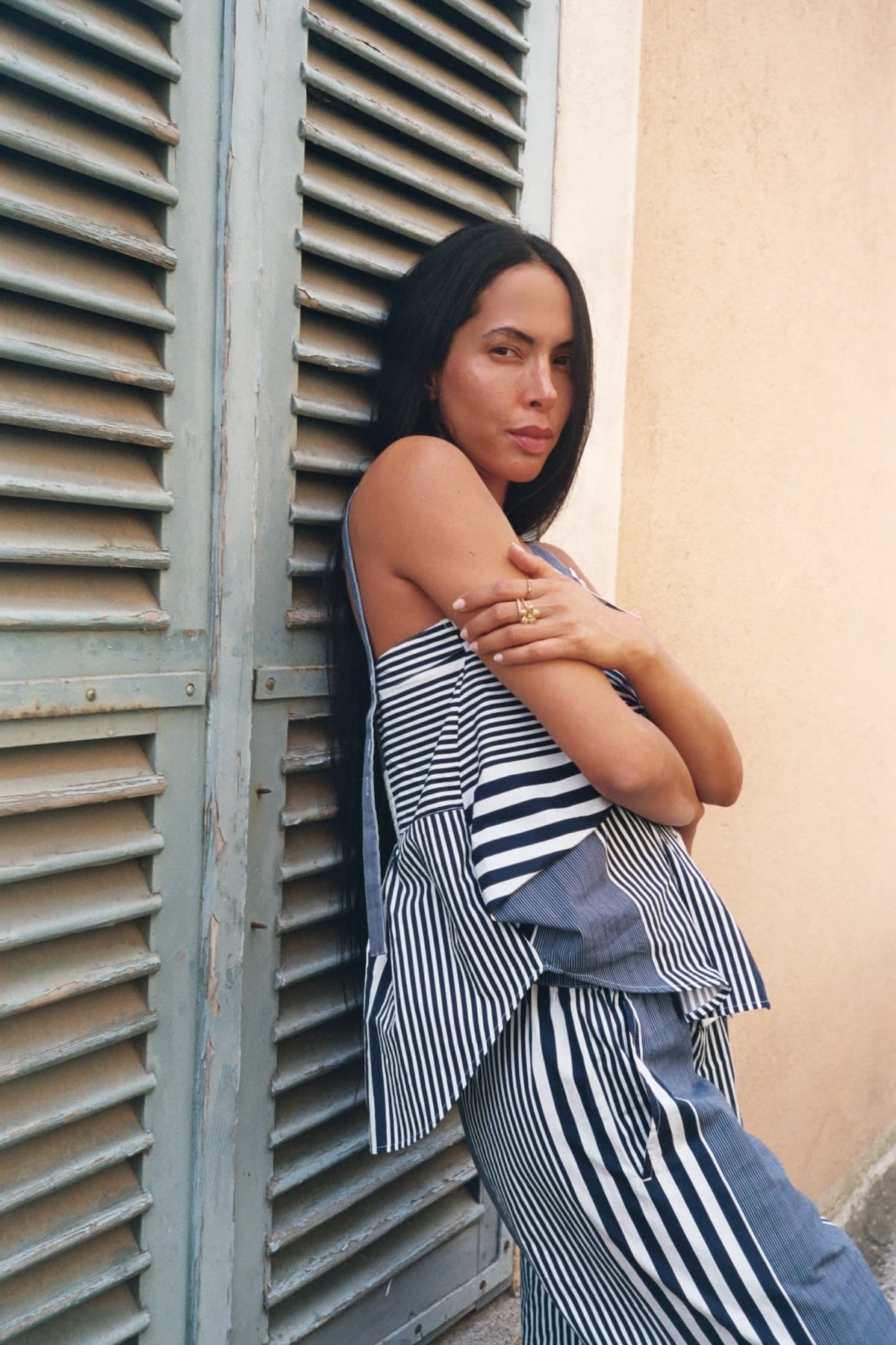 Bibs - Medley stripe tie front top I Navy stripe