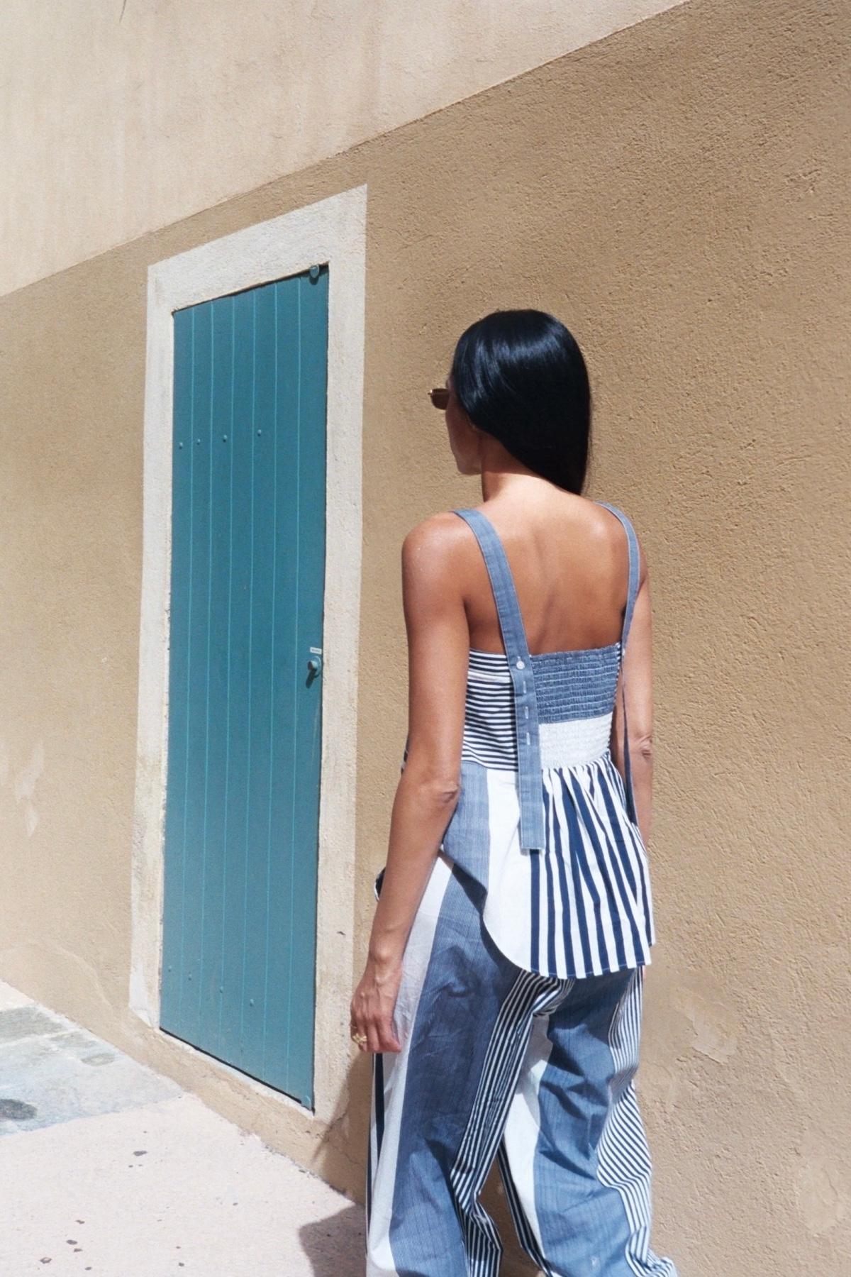 Bibs - Medley stripe tie front top I Navy stripe