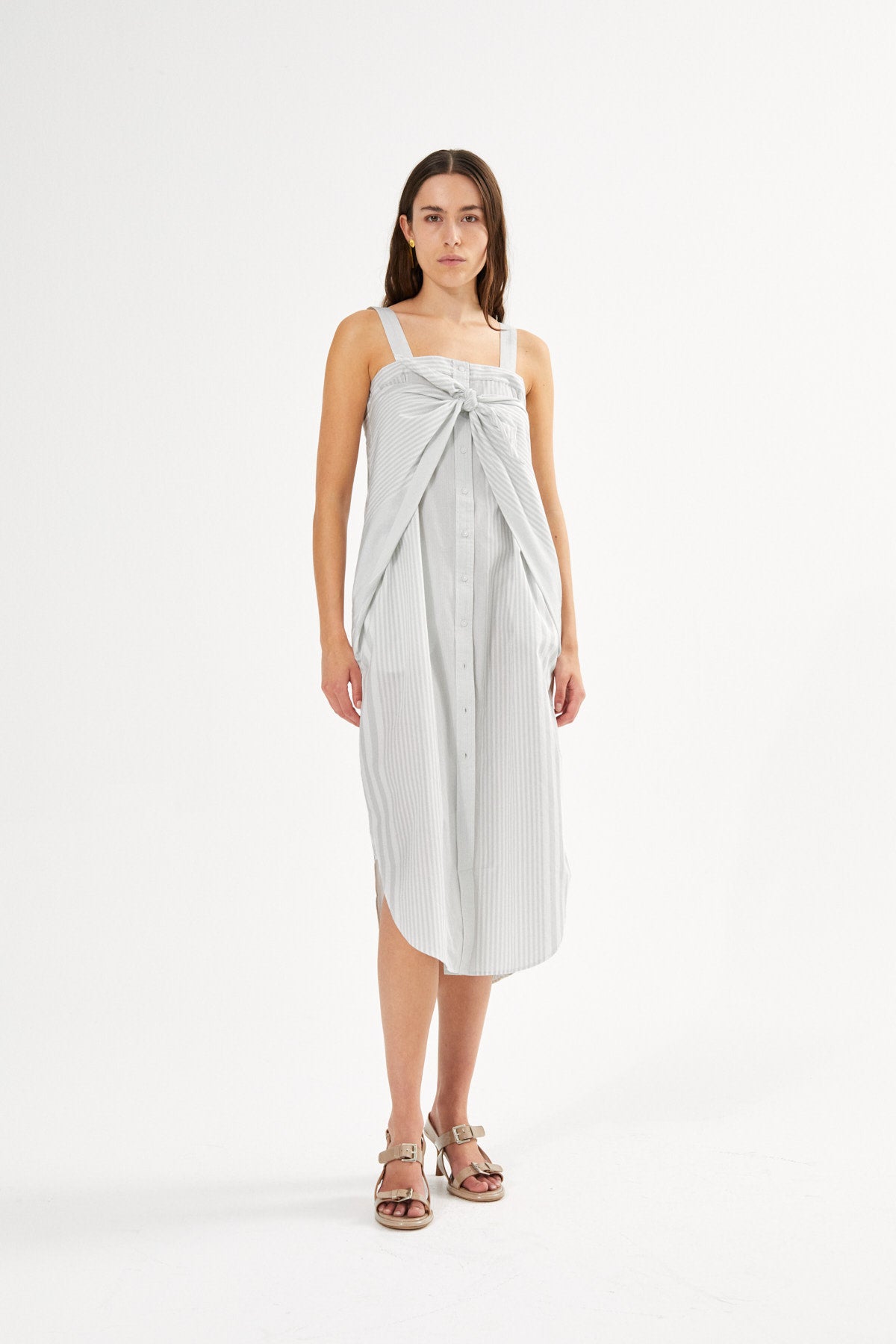 Bondie - Medley stripe tie front dress I Dirty chalk stripe