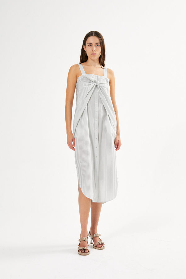 Bondie - Medley stripe tie front dress I Dirty chalk stripe