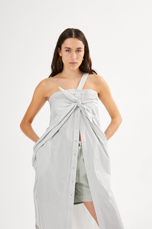 Bondie - Medley stripe tie front dress I Dirty chalk stripe