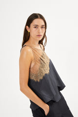 Blondie - Sheer lace camisole top I Tobacco combo