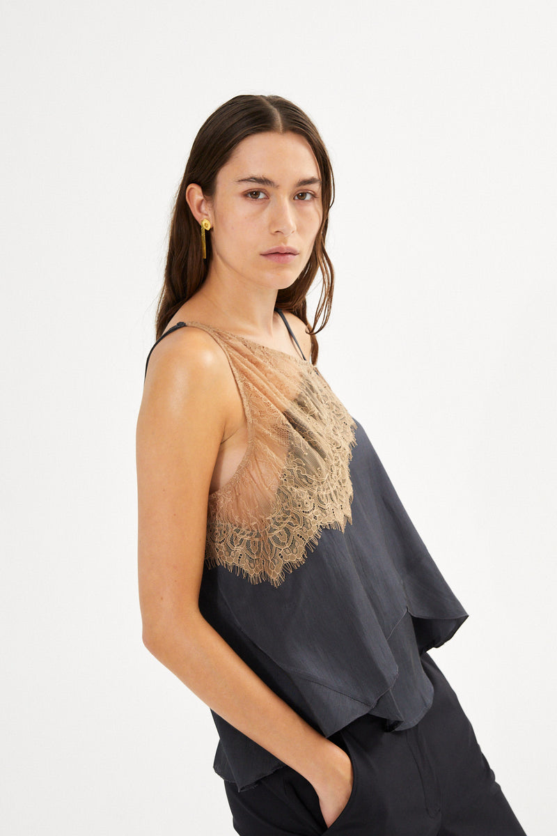Blondie - Sheer lace camisole top I Tobacco combo