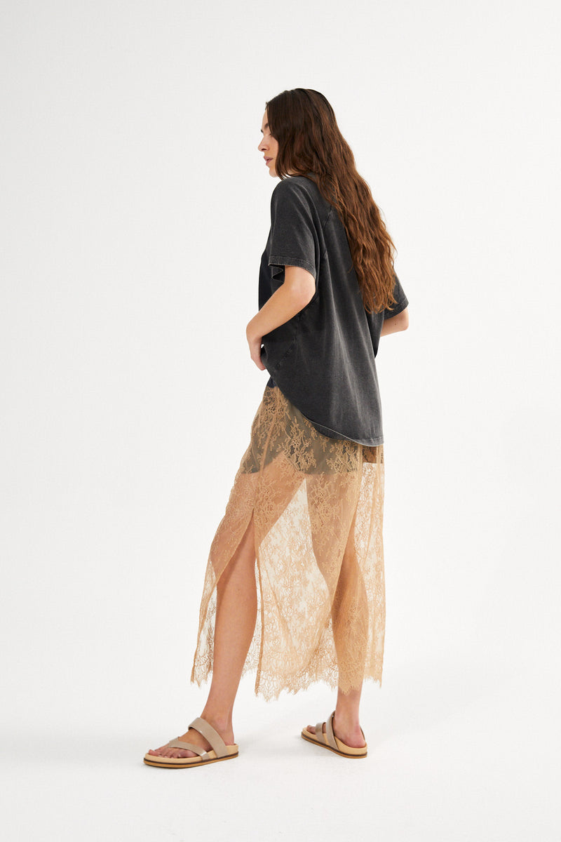 Blessing - Sheer lace skirt I Dark shadow combo