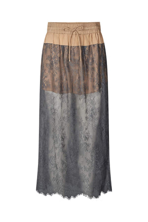 Blessing - Sheer lace skirt I Tobacco combo