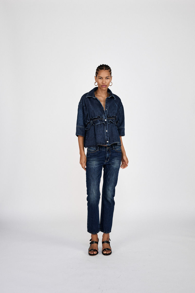 Paige - Denim shirt jacket I Dark washed indigo