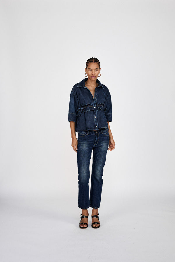 Fine - Denim cropped pants I Dark washed indigo