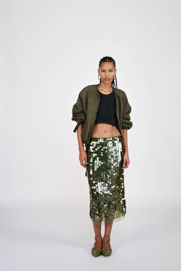 Lior - Clover sequins pencil skirt I Army Green