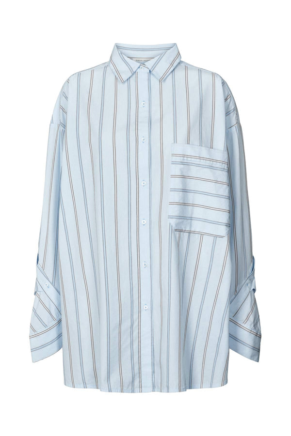 Bobbies - Reverse stripe oversized shirt I Blue pyjama stripe