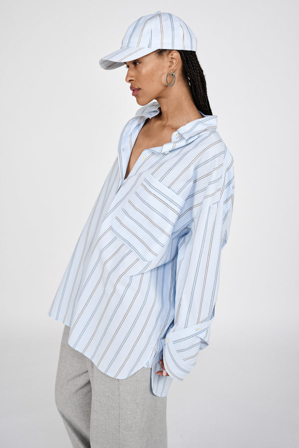 Bobbies - Reverse stripe oversized shirt I Blue pyjama stripe