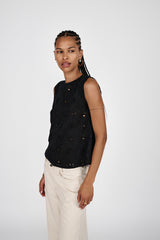 Piper - Supersize anglaise tank top I Caviar Black