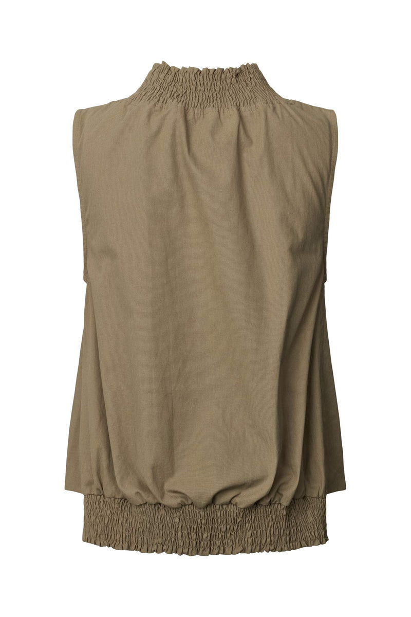 Fiola - Poplin heavy shirring top I Dry bark
