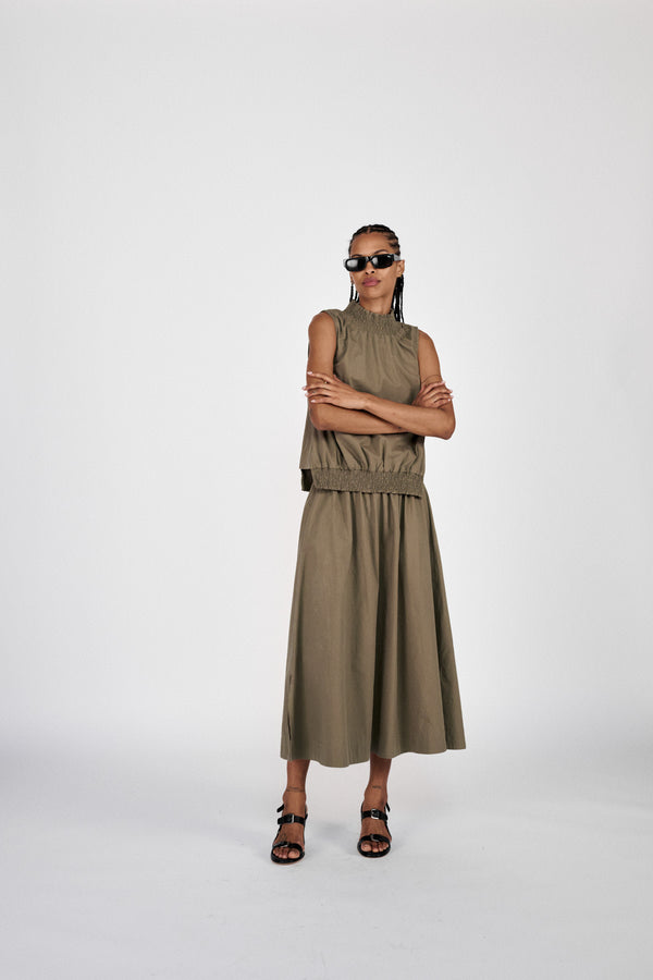 Fiola - Poplin heavy shirring top I Dry bark
