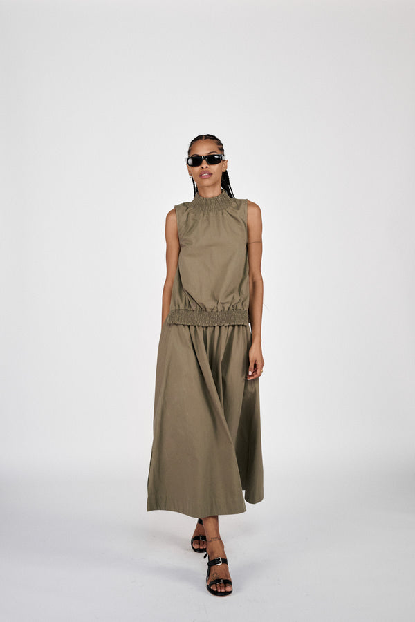 Fiola - Poplin heavy shirring top I Dry bark