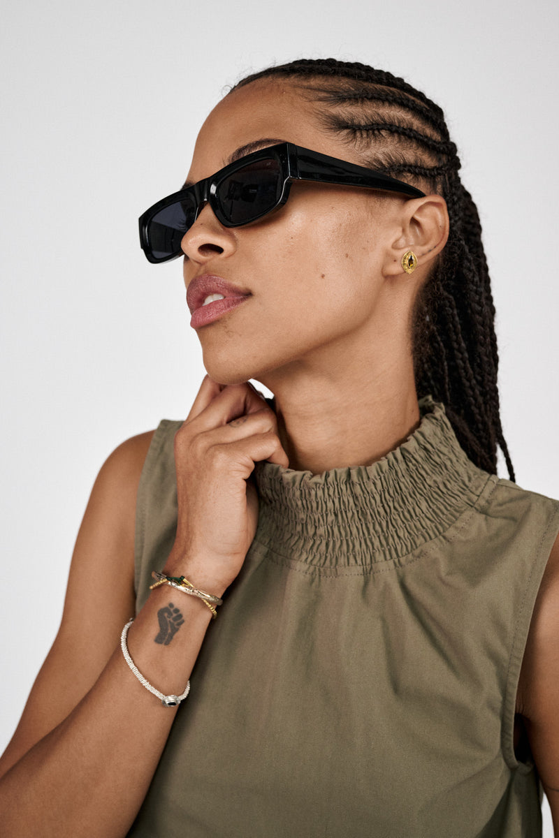 Fiola - Poplin heavy shirring top I Dry bark