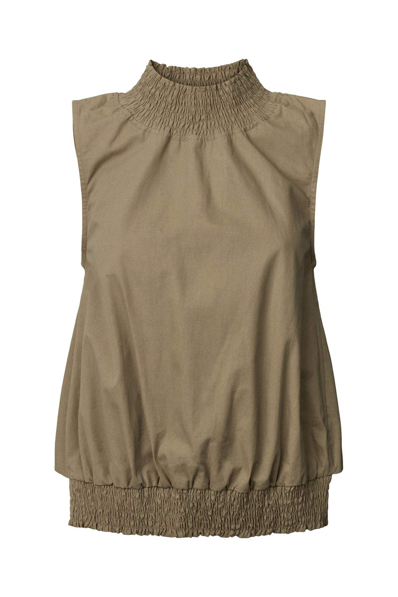 Fiola - Poplin heavy shirring top I Dry bark