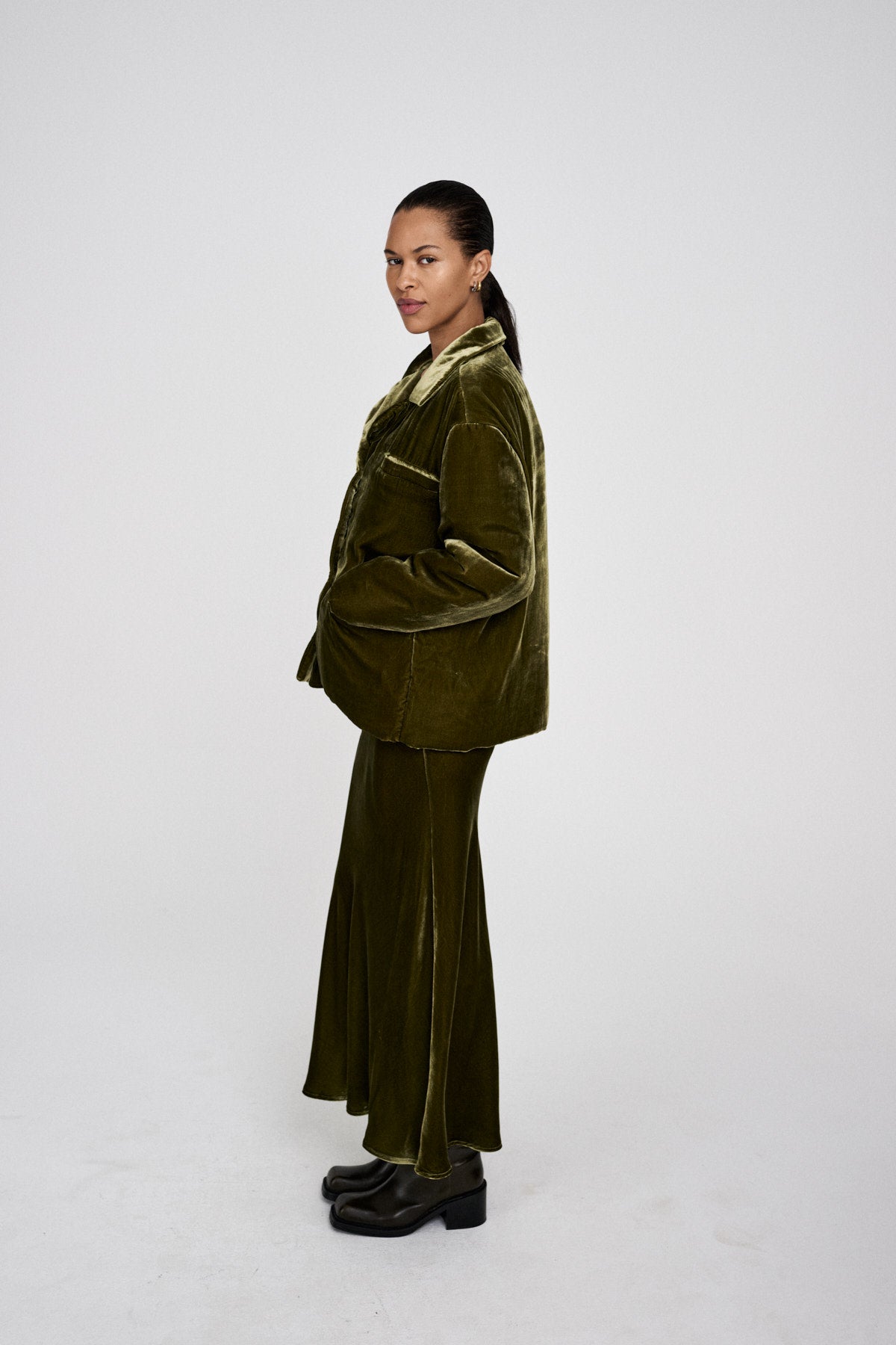 Santana - Velvet paded jacket I Olive