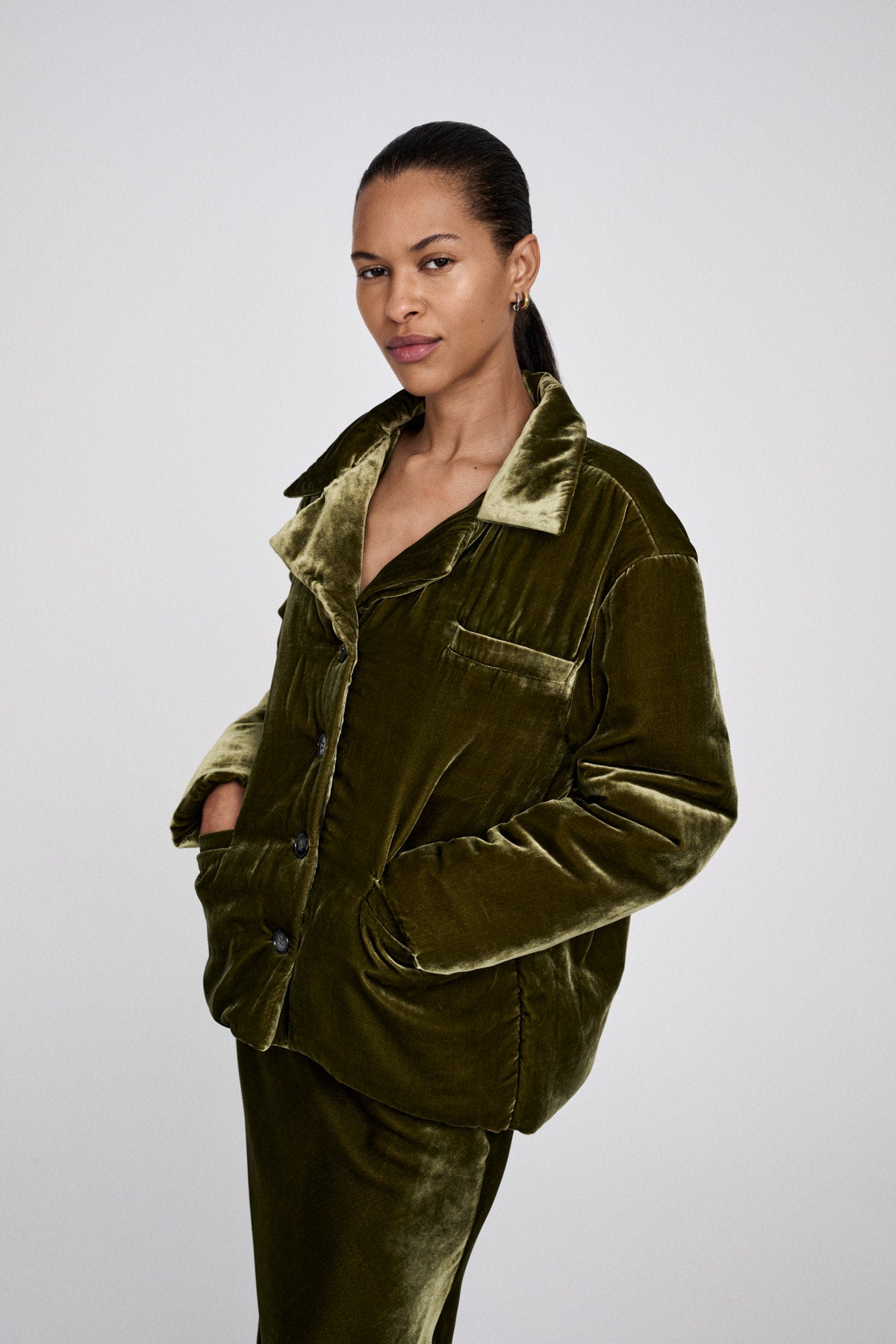 Santana - Velvet paded jacket I Olive