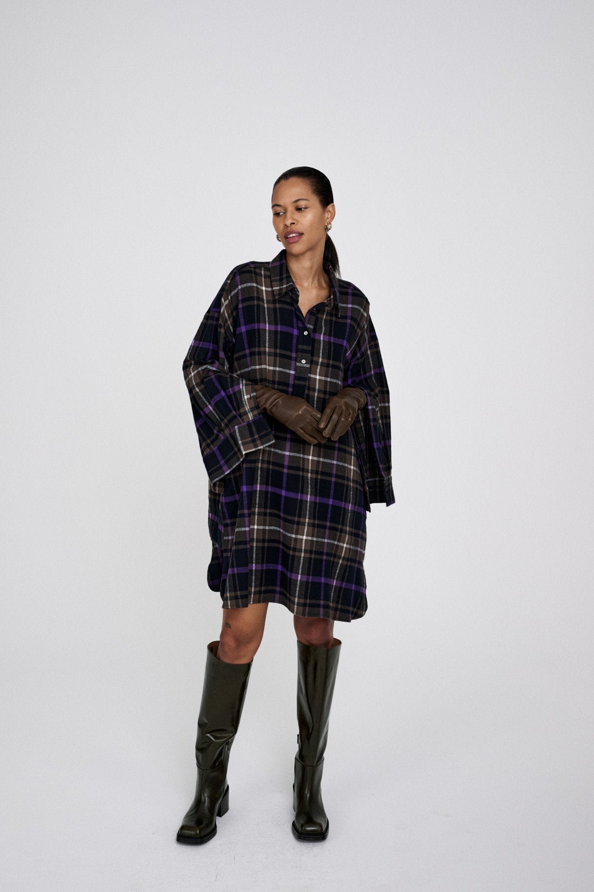 Hardis - Giant check kaftan I Purple check combo