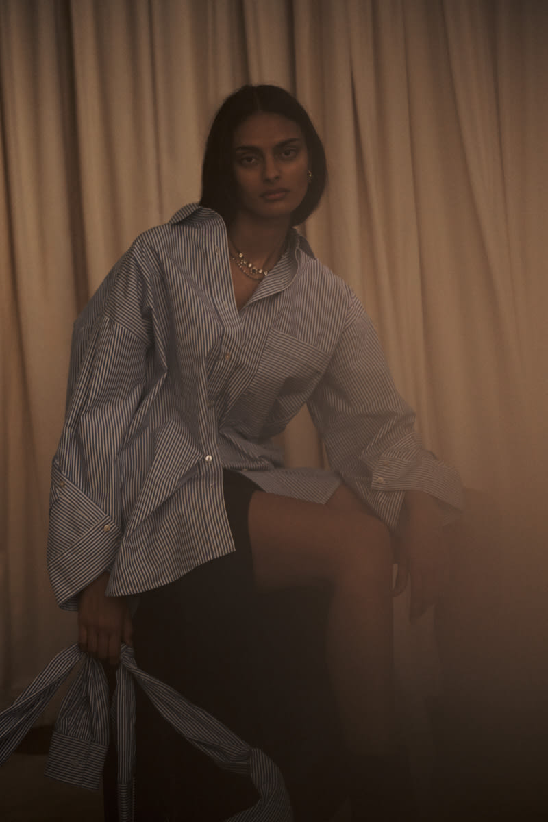 Bobbies - Quilt stripe oversize shirt I Blue white stripe