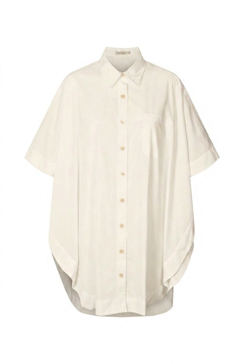 Berta - Poplin curved hem shirt dress I Clay