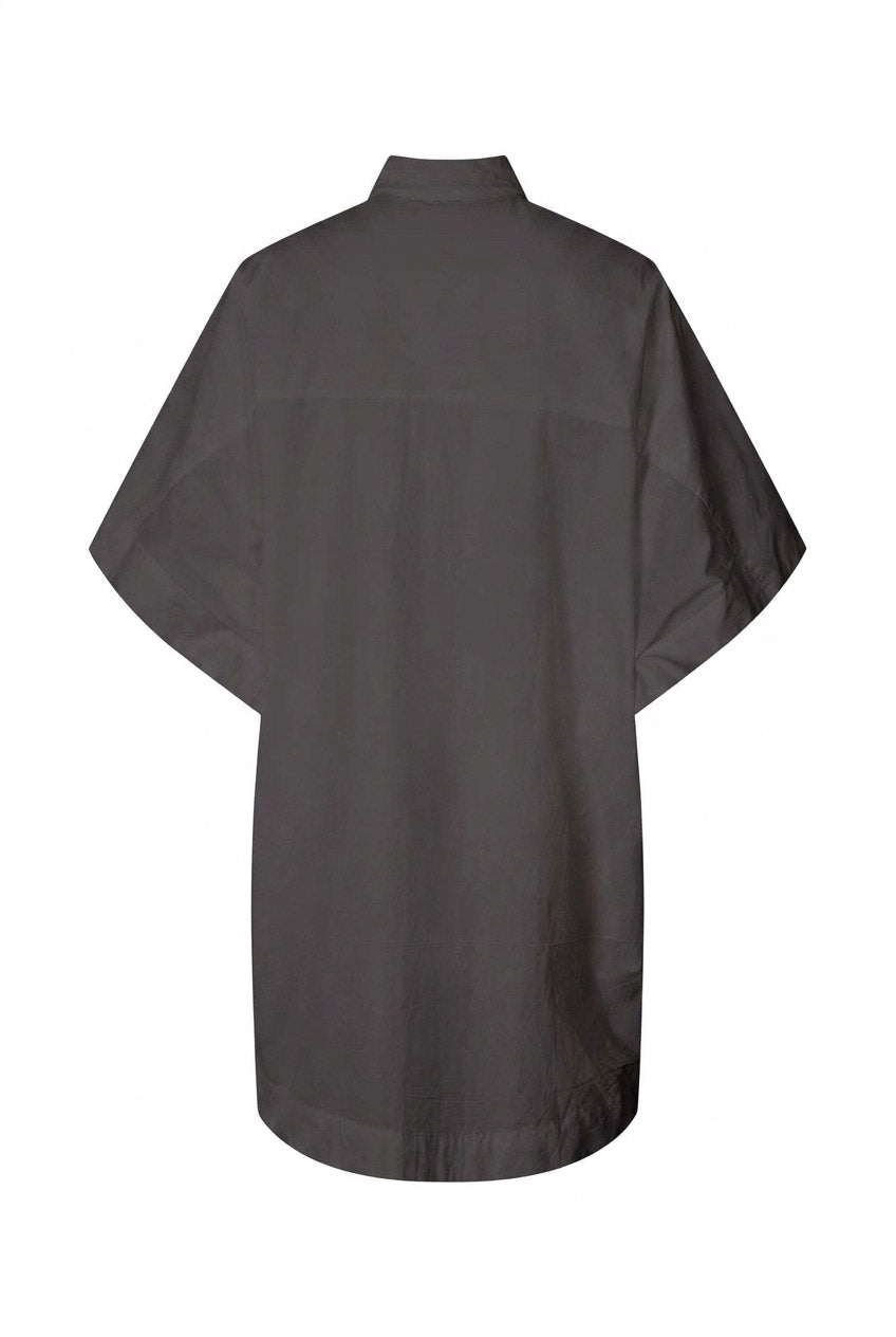 Berta - Poplin curved hem shirt dress I Faded black