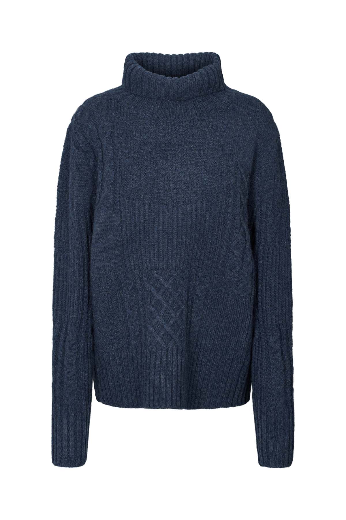 Anli - Patchwork knit sweater I Indigo